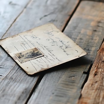 Old letter on wooden table photo