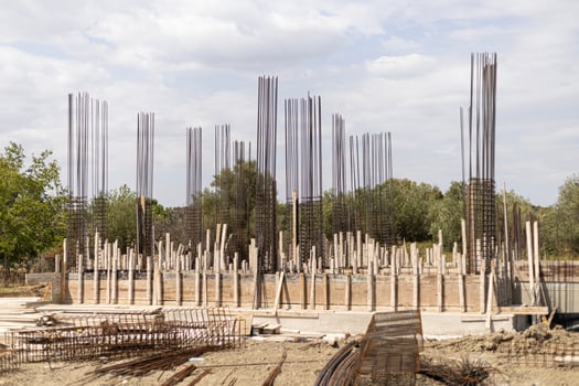 construction site, installation of iron foundations for concrete structures photo