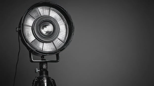 Vintage Studio Spotlight on Tripod Black and White Photography photo