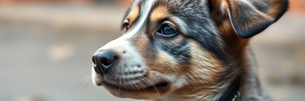 Curious puppy exploring its surroundings in a lively urban environment during the afternoon photo