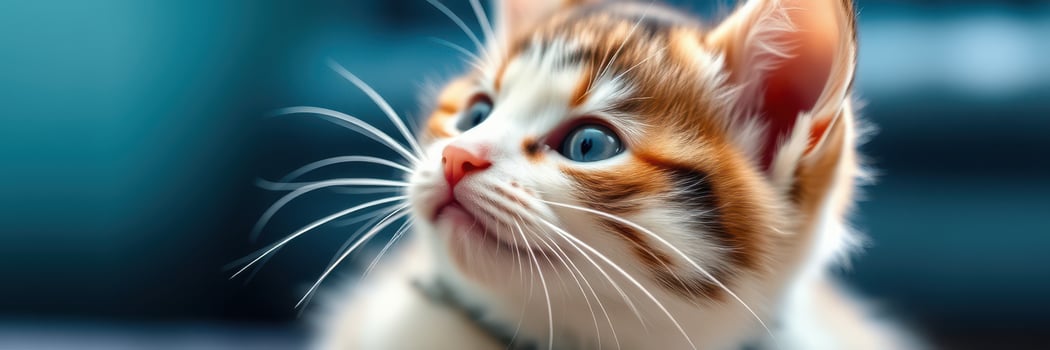 Playful kitten gazes curiously in a cozy indoor space during the afternoon photo