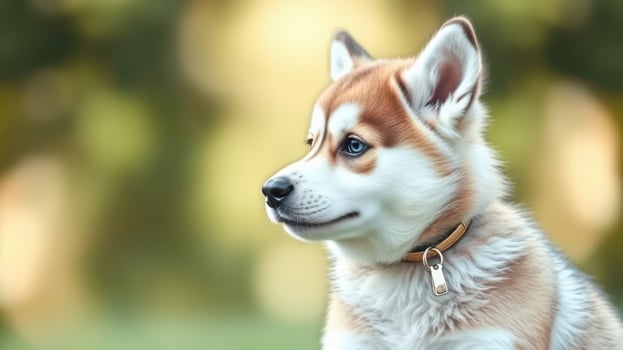 Adorable puppy with fluffy fur sitting outdoors on a sunny day, showcasing curiosity and playfulness in a natural setting photo