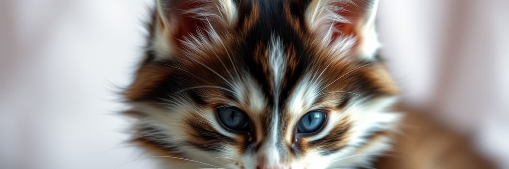 Cute fluffy kitten with striking blue eyes playfully exploring its surroundings indoors photo