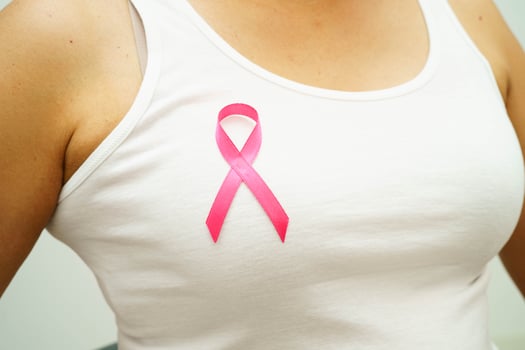 Asian woman with pink ribbon for October world breast cancer day. photo