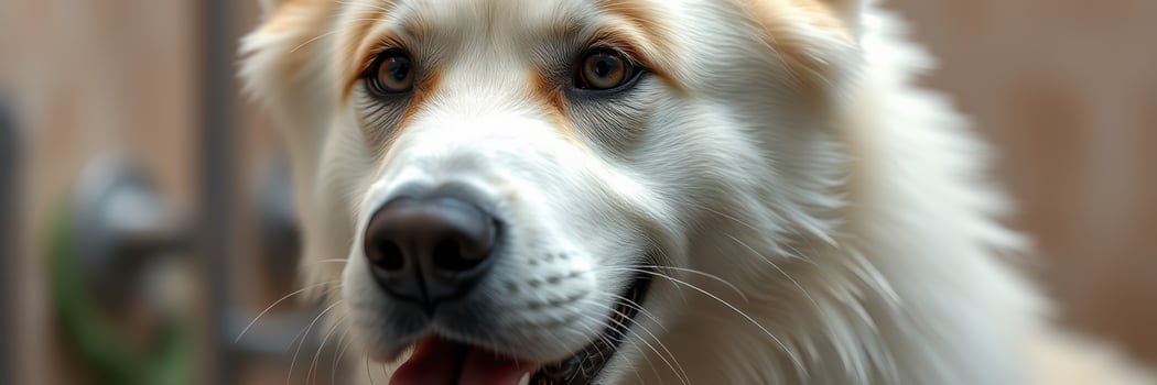 Majestic white dog with striking features enjoys a sunny afternoon outdoors in a cozy backyard photo