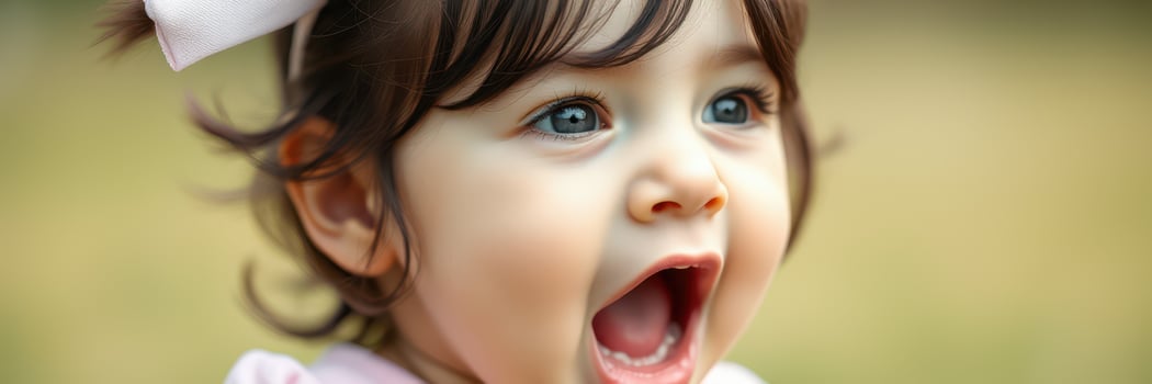 Joyful toddler with expressive face enjoying outdoor playtime in a sunny park photo