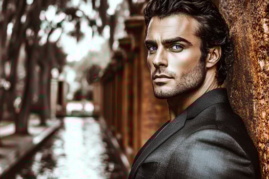 Stylish portrait of a man in an elegant suit, highlighting men's beauty and fashionable style photo