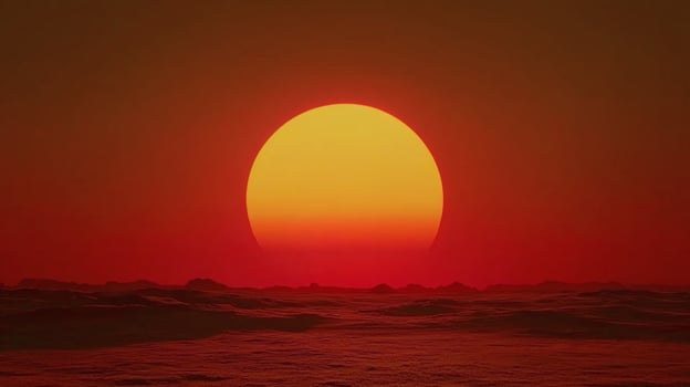 Dramatic Sunset Over Barren Landscape with Intense Red and Orange Hues photo