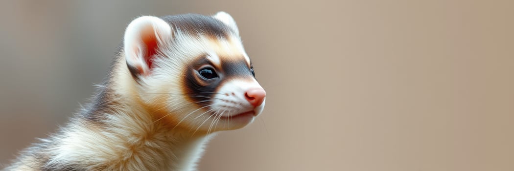 Portrait of a young ferret in natural light highlighting its unique facial markings and soft fur photo
