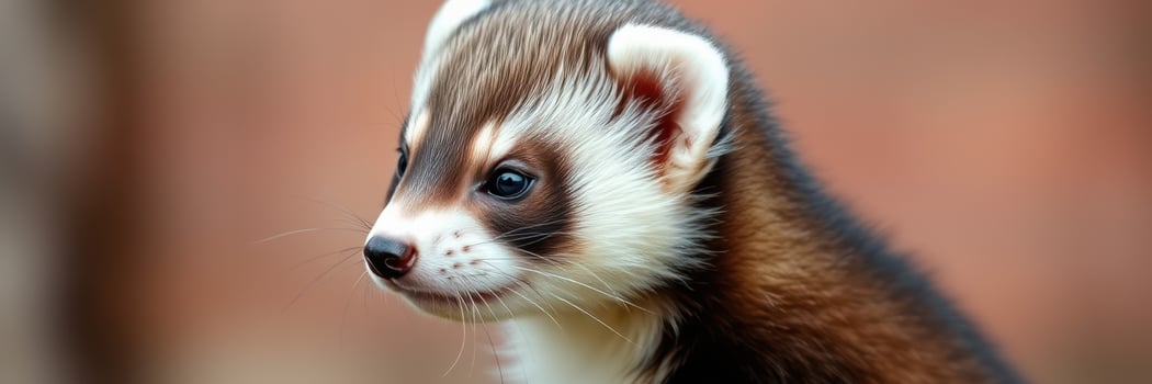 Cute young ferret gazes curiously toward the camera while sitting in a warm, natural environment photo