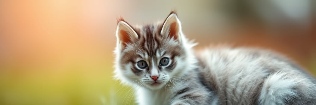 Cute fluffy kitten exploring a grassy area during a sunny afternoon in a backyard photo