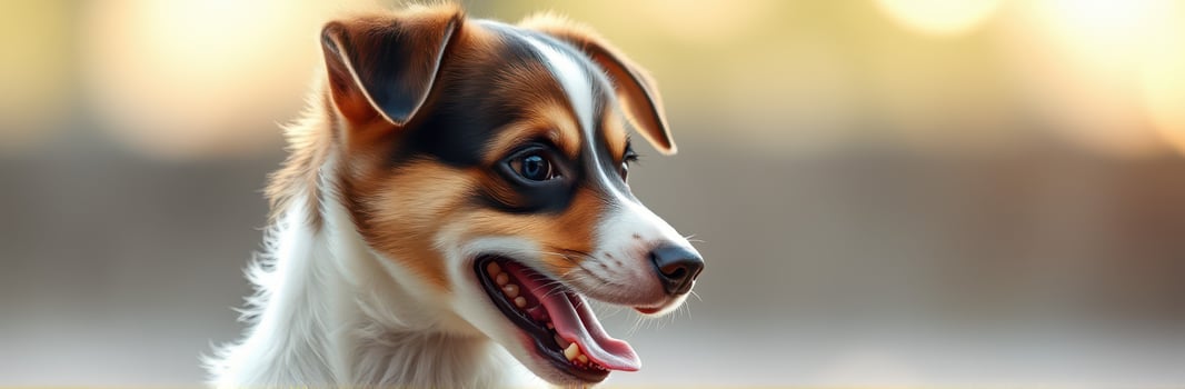 Playful puppy enjoying a sunny afternoon in a park during golden hour with an inquisitive expression photo