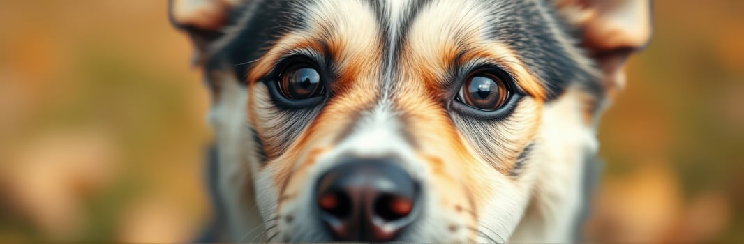 Close-up of a dog with beautiful eyes in an outdoor setting showcasing autumn colors photo