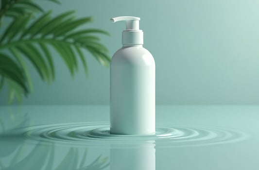 Mockup White Tube sightly Bottle Cosmetic Jar in water on blue background photo