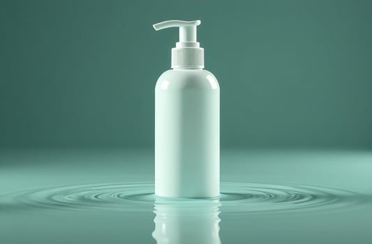 Mockup White beautiful Tube Bottle Cosmetic Jar in water on blue background photo