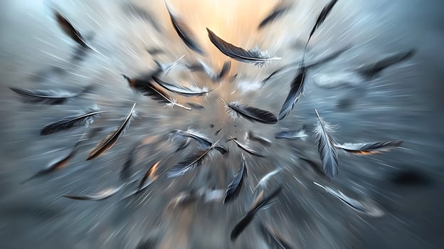 Feathers flying in the air with a blurry background photo