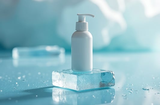 Mockup beautiful White Tube Bottle Cosmetic Jar in pieces of ice photo