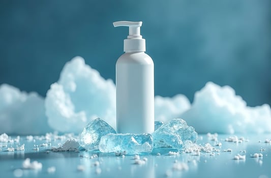 Mockup White Tube lovely Bottle Cosmetic Jar in pieces of ice photo