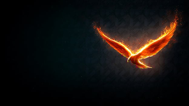 A bird flying in the air with flames coming out of its wings photo