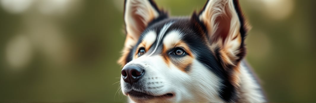 Beautiful husky dog portrait in a natural outdoor setting under soft sunlight photo