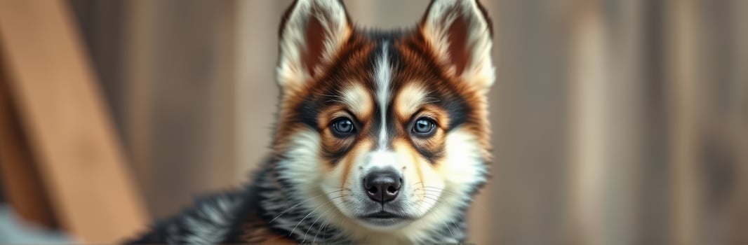 Playful young dog with expressive eyes in a cozy indoor setting enjoying its surroundings photo