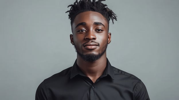 Young Black Man with Dreadlocks Wearing a Black Shirt photo