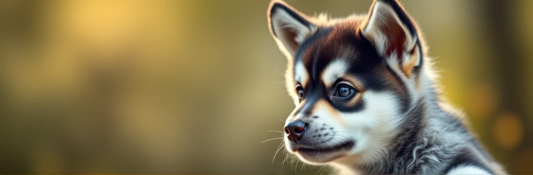 Captivating puppy outdoors with a beautiful blurred background during golden hour photo