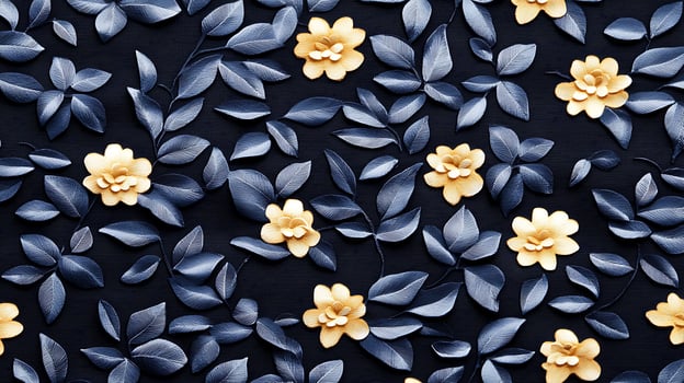 A pattern of yellow flowers on a dark blue background photo