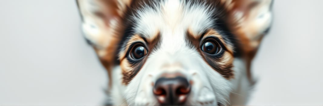 Cute puppy with big expressive eyes looking directly at the viewer in a calm indoor setting photo
