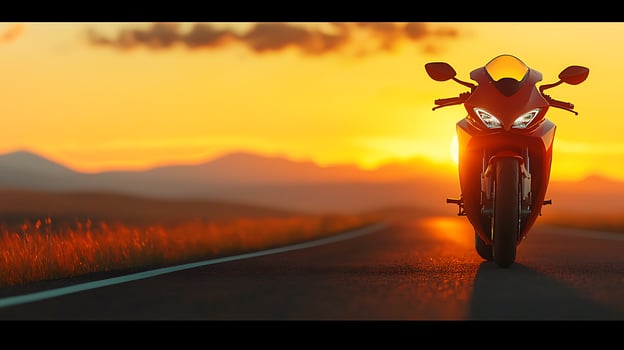 A motorcycle is parked on the side of the road photo