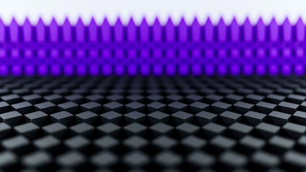 A black and purple background with a black and white square photo