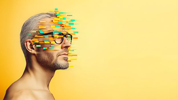 A man with a face made up of squares photo