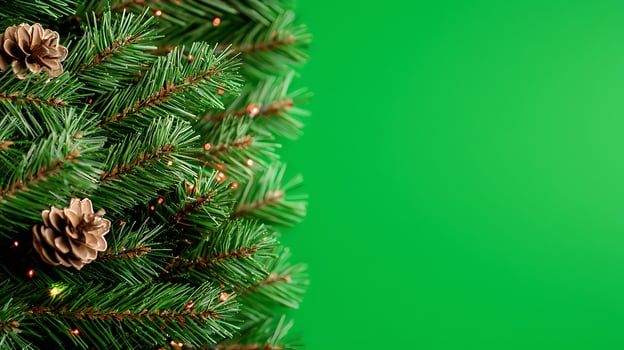 Christmas tree with pine cones and green background photo
