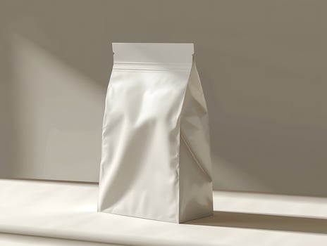 A white bag sitting on a table with a light photo