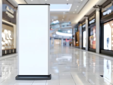 A blank white banner stand in a shopping mall photo