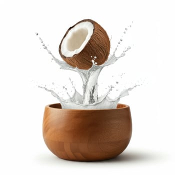 Fresh Coconut in Wooden Bowl for Healthy Vegan Lifestyle photo