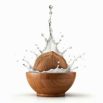 Fresh Coconut in Wooden Bowl for Healthy and Refreshing Lifestyle photo