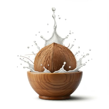 Fresh Coconut in Wooden Bowl for Tropical Wellness and Hydration photo