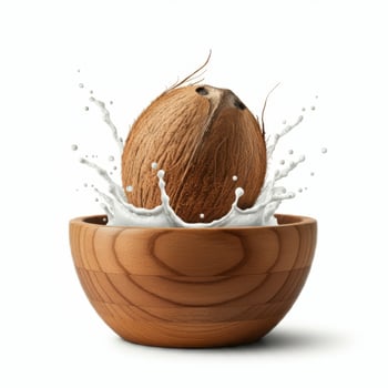 Fresh Coconut Slices in Wooden Bowl for Healthy Hydration Concept photo