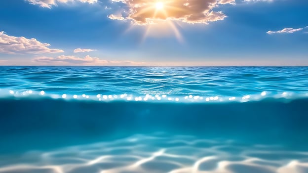 The ocean floor with the sun shining over it photo