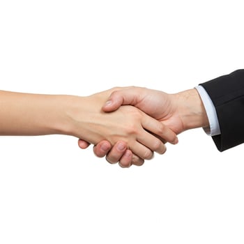 A man and woman shaking hands on a white background photo