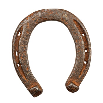 An old rusty horseshoe on a white background photo
