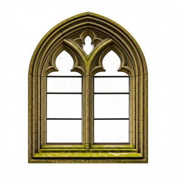 An old window with a mossy green wall photo