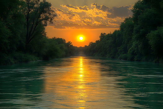 Tranquil River Sunset with Dramatic Sky Reflection - Nature Landscape for Wall Art, Travel Brochure photo