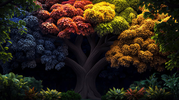 A tree with many different colored leaves photo