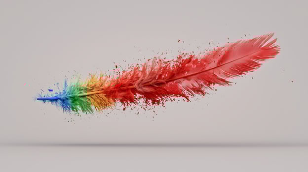 A colorful feather is being splattered with paint photo
