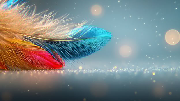 A colorful feather laying on the ground photo