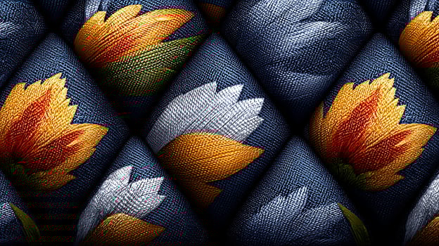 A blue and orange floral pattern on a dark background photo