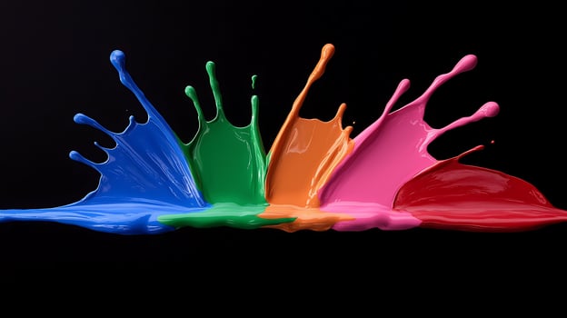 Colorful paint splashes on a black background photo