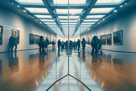 People walking through an art museum photo